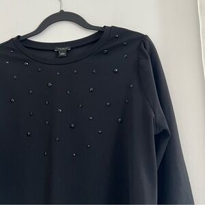 Ann Taylor Black Long Sleeve Top with Bead Accents